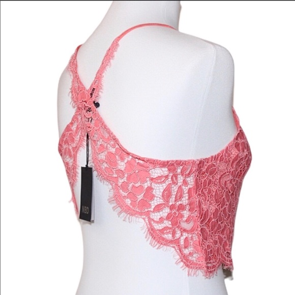 NBD Pink Floral Scallop Lace Fringe Cross-Back Halter Crop Top XSmall - Picture 8 of 16